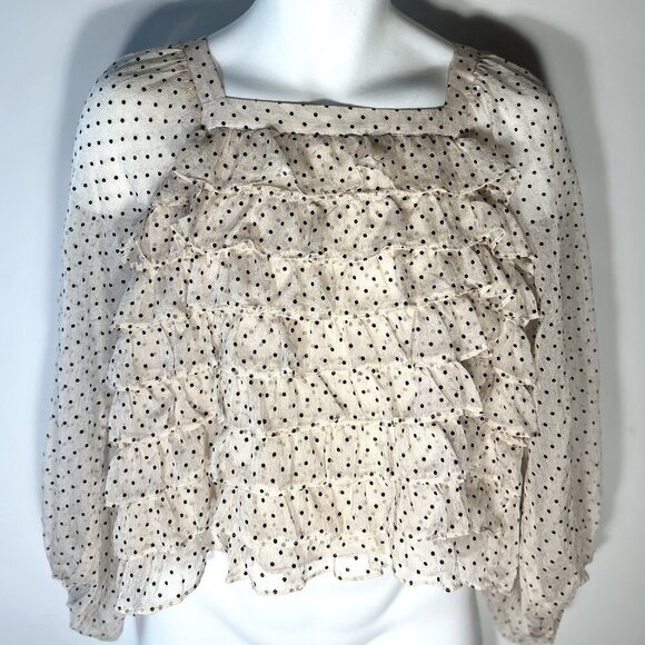 DO+BE SZ L Ivory Sheer Polka Dot Ruffled Top 80's Fairy Romantic Feminine Boho - Picture 1 of 10